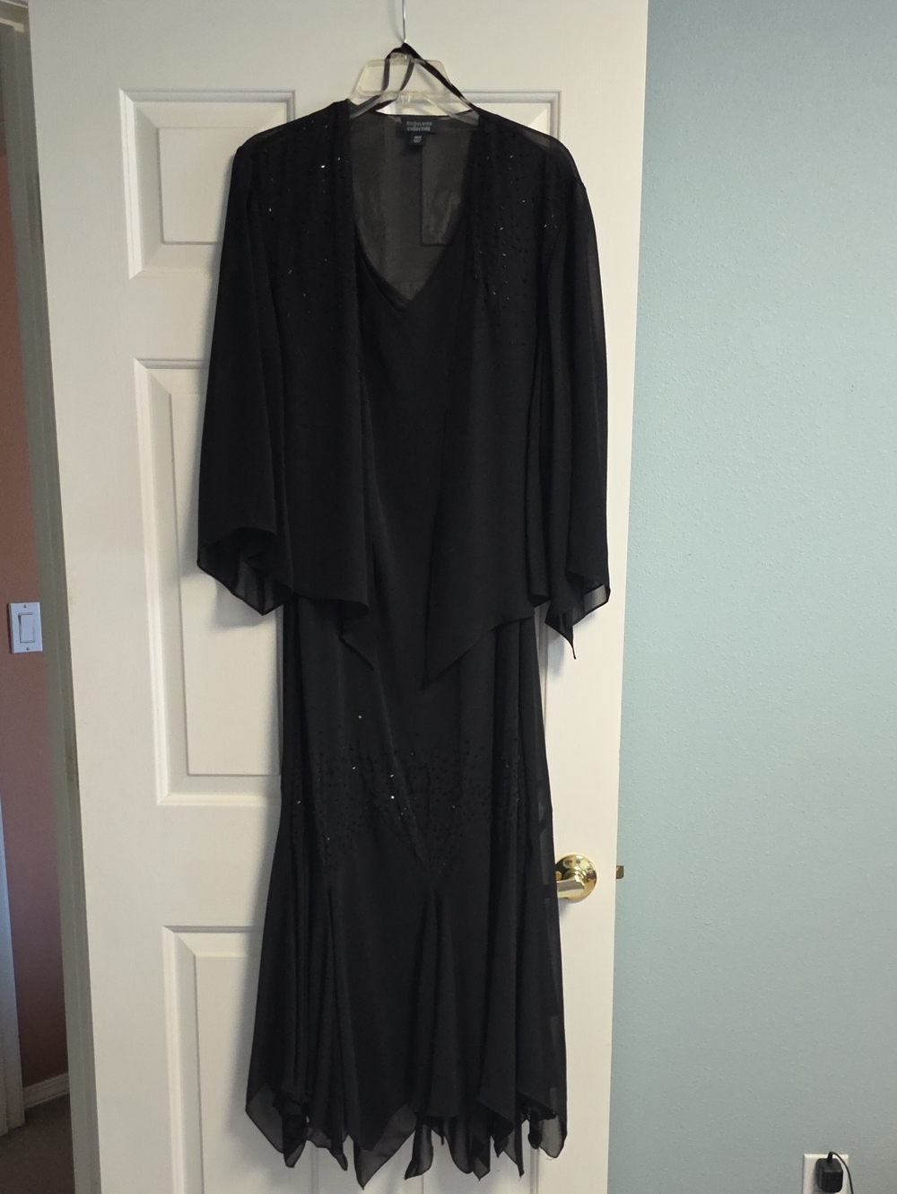 dressbarn Black Maxi Dress with Sheer Capelet and Sparkle Accents